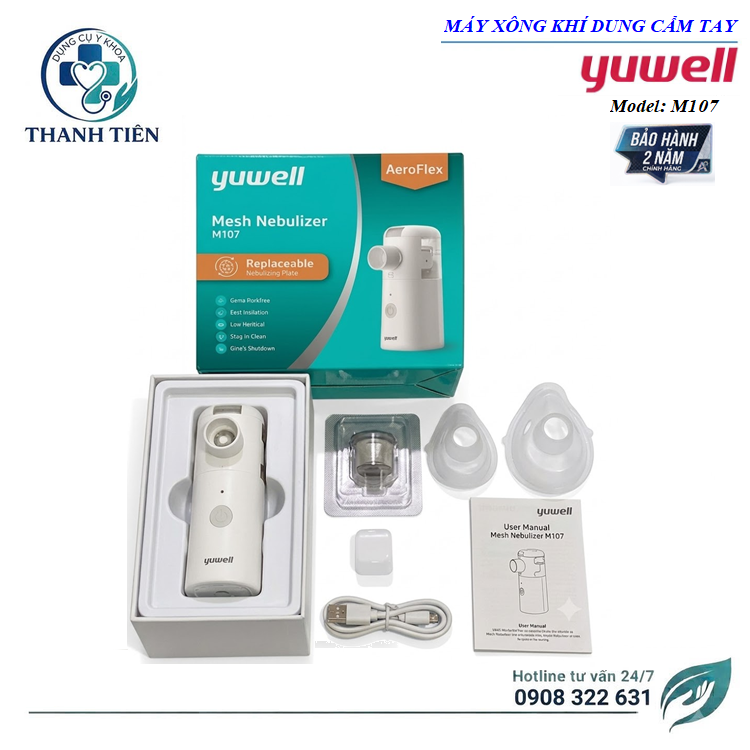 Máy Xông Khí Dung Công Nghệ Xông Siêu Âm Màng Lưới Mesh Nebulizer Yuwell M107 - Máy Xông Khí Dung Cầm Tay Dùng Pin AA - Máy Xông Khí Dung Trẻ Em