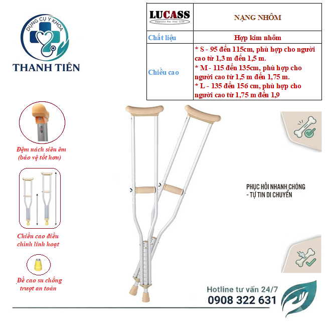  (Hỏa Tốc ) Nạng Tập Đi Nhôm LUCASS VCA1  - Nạng Nhôm Lucass Cho Người Lớn