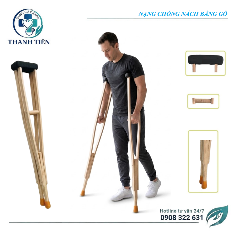(Hỏa Tốc ) Nạng Chống Nách Tập Đi Gỗ Cao Su  - Nạng Gỗ Cao Su Chăc Chắn - Nạng Tập Đi Phục Hồi Chức Năng Chấn Thương Chỉnh Hình 