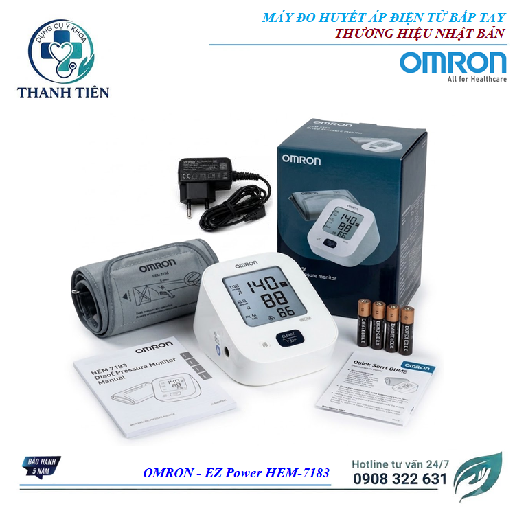 Máy Đo Huyết Áp Omron EZ Power (HEM - 7183) Thương Hiệu Nhật Bản - Máy Đo Huyết Áp Gia Đình Đơn Giản - Máy Đo Huyết Áp Tại Nhà Có Cục Điện