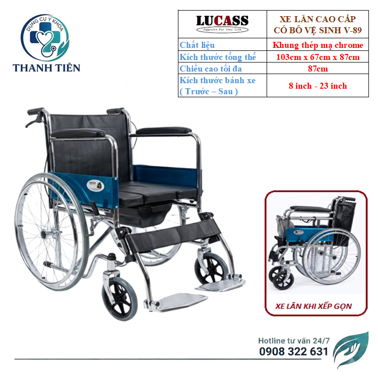  Xe Lăn Có Bô Vệ Sinh Cao Cấp Lucass V89 Mã Cũ (X-89) - Xe Lăn Cho Người Già - Xe Lăn Cho Bệnh Nhân