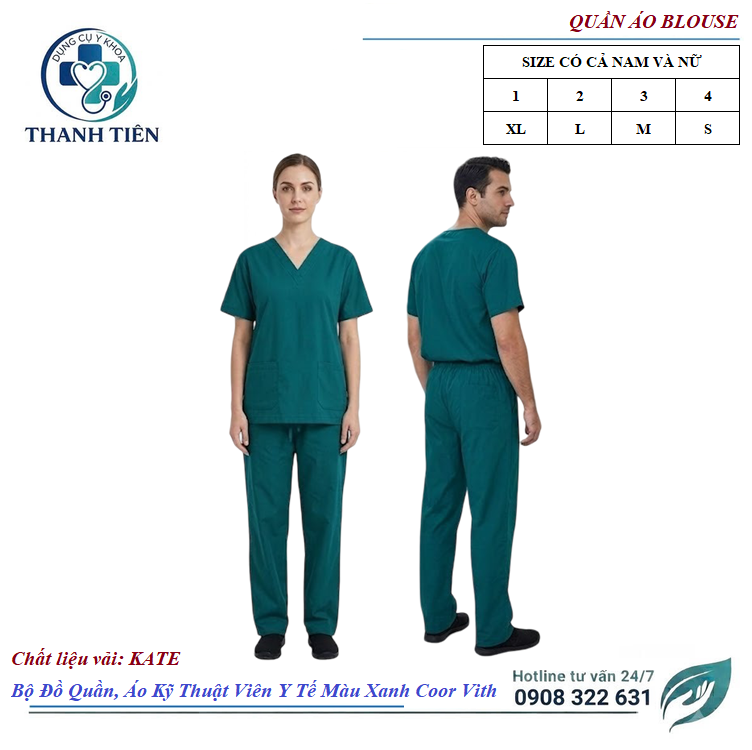 Bộ Đồ Quần, Áo Kỹ Thuật Viên Y Tế Màu Xanh Coor Vith - Phòng Khám Thẩm Mỹ - Có hỗ trợ may /in /thêu logo theo yêu cầu đồng phục doanh nghiệp