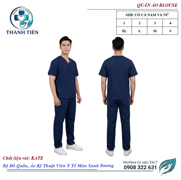Bộ Đồ Quần, Áo Kỹ Thuật Viên Y Tế Màu Xanh Dương Đậm - Phòng Khám Thẩm Mỹ - Có hỗ trợ may /in /thêu logo theo yêu cầu đồng phục doanh nghiệp