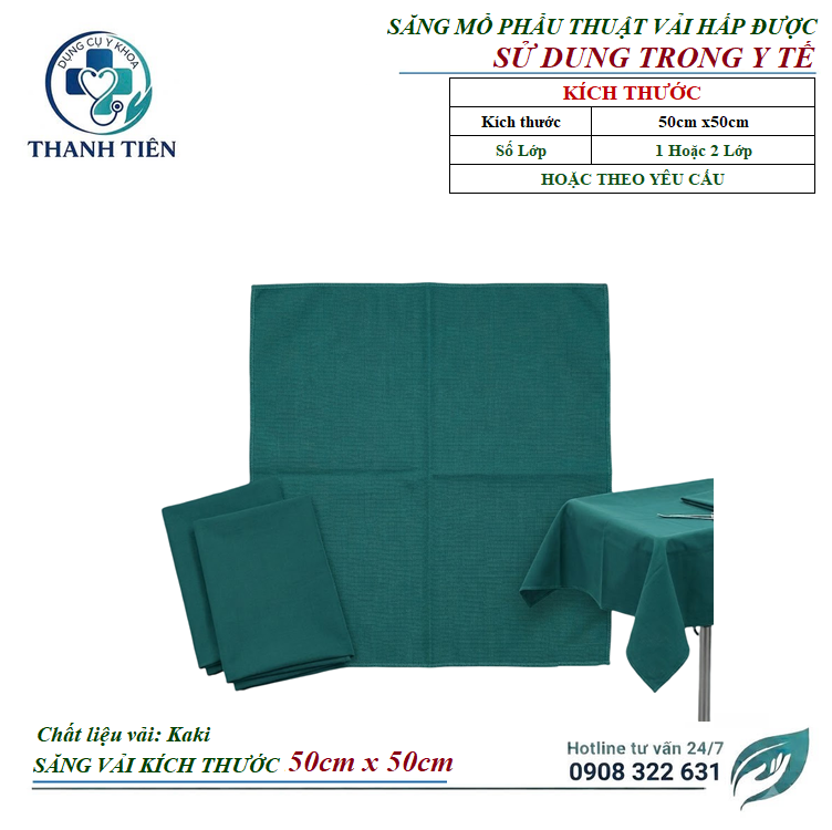 Săng Mổ Vải 50cm x 50cm Hấp Nhiệt Được Sử Dụng Trong Phẩu Thuật Dùng Trong Y Tế  - Săng Vải Có Lỗ Hoặc Không Lỗ Kích Thước Theo Yêu Cầu