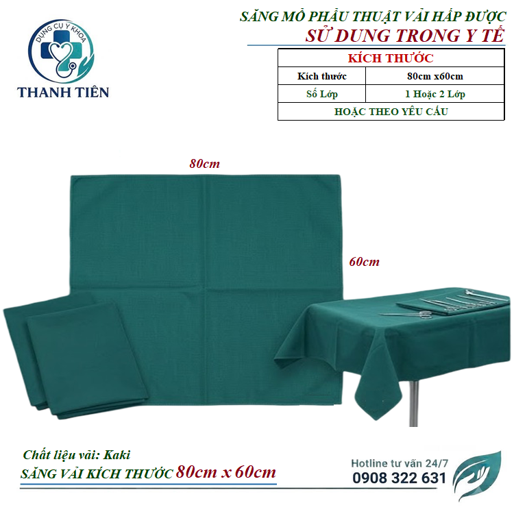 Săng Mổ Vải 60cm x 80cm Hấp Nhiệt Được Sử Dụng Trong Phẩu Thuật Dùng Trong Y Tế - Săng Vải Có Lỗ Hoặc Không Lỗ Kích Thước Theo Yêu Cầu