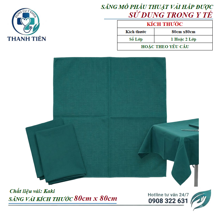 Săng Mổ Vải 80cm x 80cm Hấp Nhiệt Được Sử Dụng Trong Phẩu Thuật Dùng Trong Y Tế - Săng Vải Có Lỗ Hoặc Không Lỗ Kích Thước Theo Yêu Cầu