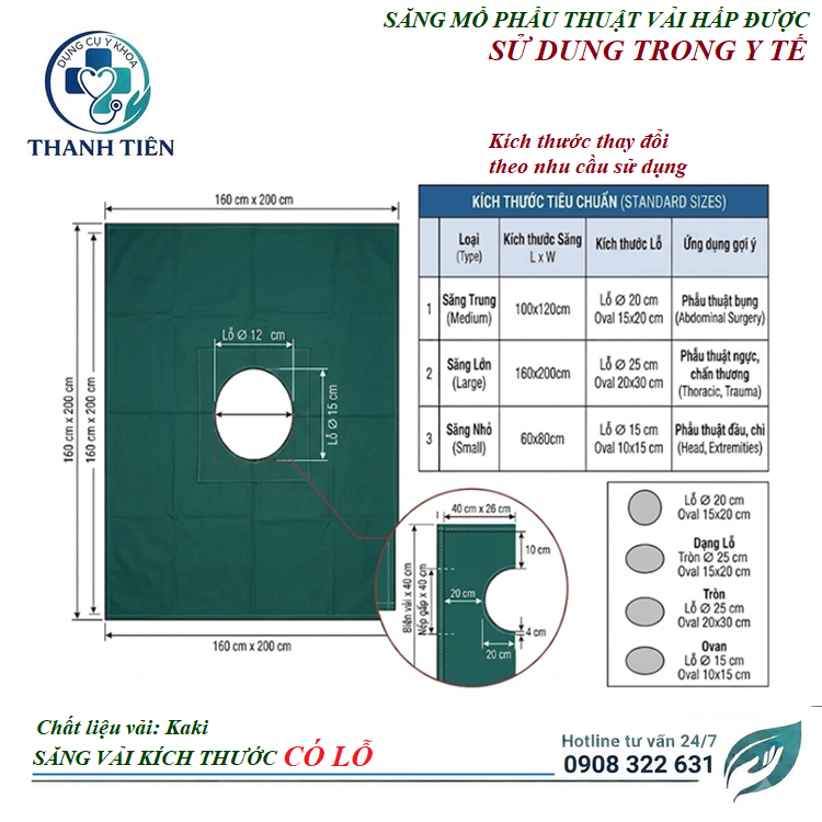 Săng Mổ Vải Có Lỗ Hấp Nhiệt Được Sử Dụng Trong Phẩu Thuật Dùng Trong Y Tế - Săng Vải Có Lỗ Hoặc Không Lỗ Kích Thước Theo Yêu Cầu