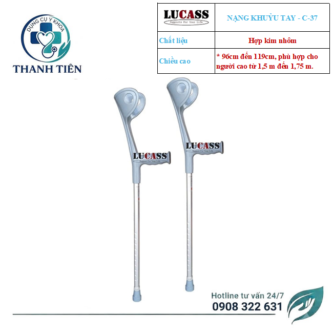 (Hỏa Tốc ) Nạng Khuỷu Tay Hợp Kim Nhôm Lucass VC-37 - Nạng Tó Tập Đi Cho Người Phục Hồi Chức Năng