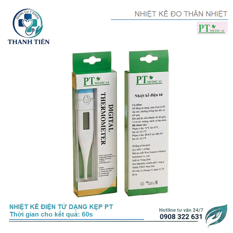 Nhiệt Kế Điện Tử Dạng Bút PT Medical - Nhiệt Kế Đo Thân Nhiệt Dang Kẹp Nách, Miệng Đo Nhanh 60 giây