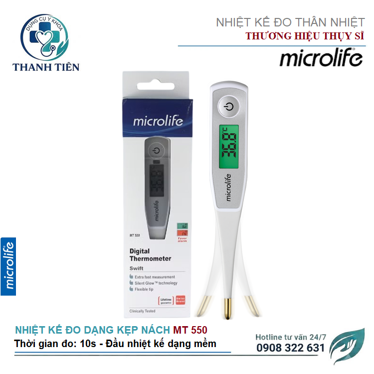 Nhiệt Kế Điện Tử Dạng Bút Microlife MT550 Đầu Mềm 10S - Nhiệt Kế Đo Thân Nhiệt Dang Kẹp Nách, Miệng Đo Nhanh 10 giây