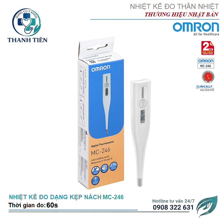Nhiệt Kế Điện Tử Dạng Bút Omron MC-246 - Nhiệt Kế Đo Thân Nhiệt Dang Kẹp Nách, Miệng.... Đo Nhanh 60 giây